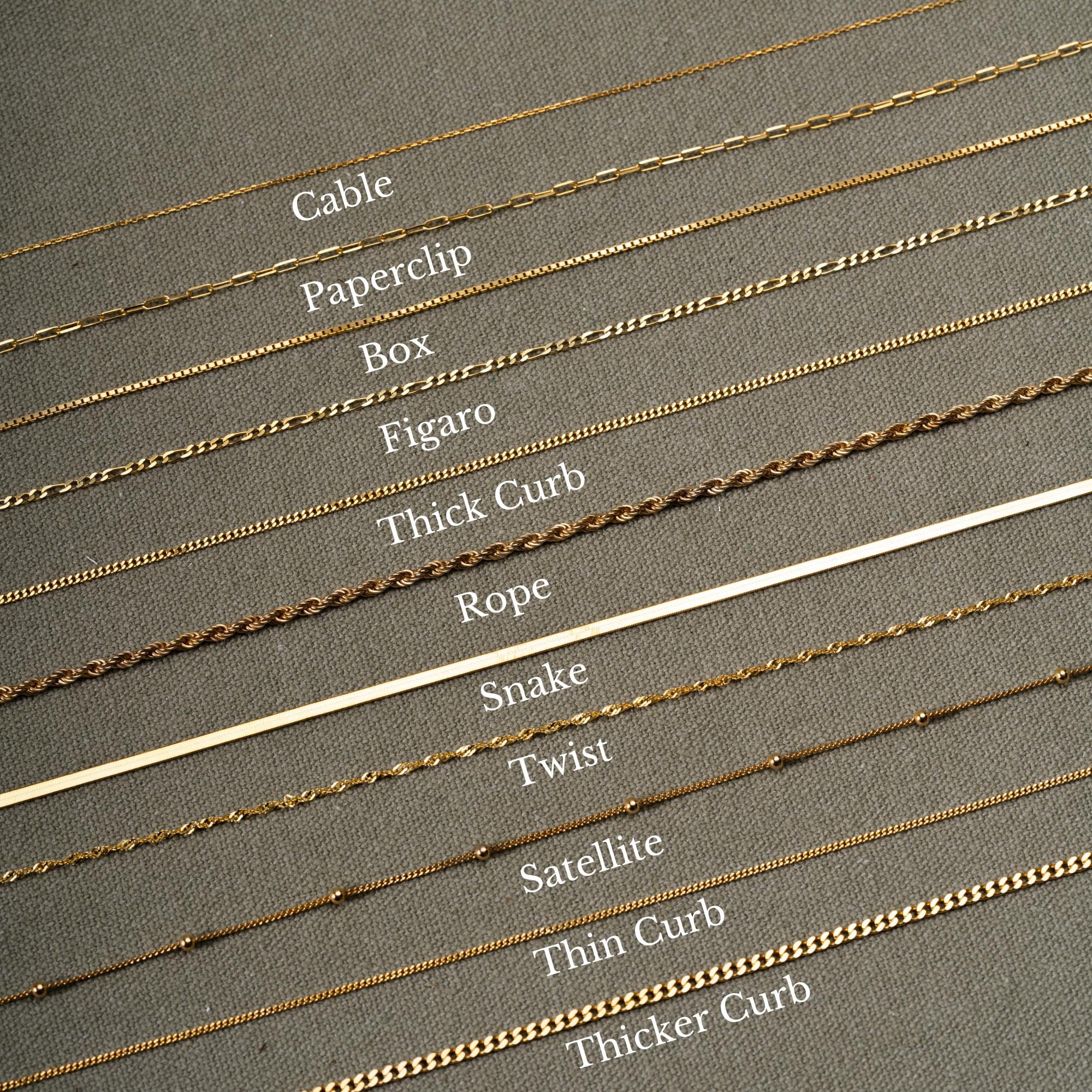 18k Gold Chain Necklace, Cable Chain, Curb Chain, Twist Chain