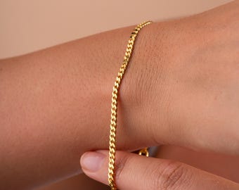 18 kt gouden kinketting, 3 mm kinketting, dikke kinketting, dunne Cubaanse schakelarmband, alledaagse sieraden voor vrouwen