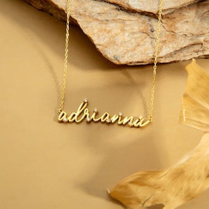 14k Solid Gold Name Necklace, Personalized Diamond Name Necklace, Custom Nameplate Necklace, Balloon Name Necklace, Christmas Gifts for Her