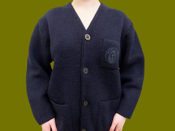 80s Pure New Wool Saint James Navy Blue Thick Cardigan Made in France
