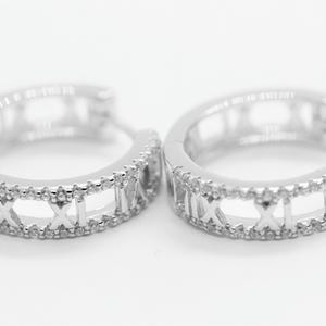 Sterling Silver 925 Roman Numeral Hoop Earrings, Statement Classic Hoops Earrings Super Quality Silver with Sparkling Gemstone, Perfect Gift