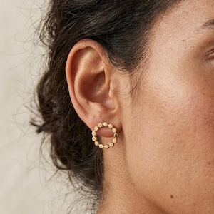 18K Gold Plated Circle Flexible Small Dot Earrings, Hypoallergenic Studs, Waterproof Non-Tarnish Earrings