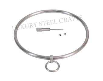 Litet rullat 6 mm rostfritt stål satin allianshalsband med avtagbar ring