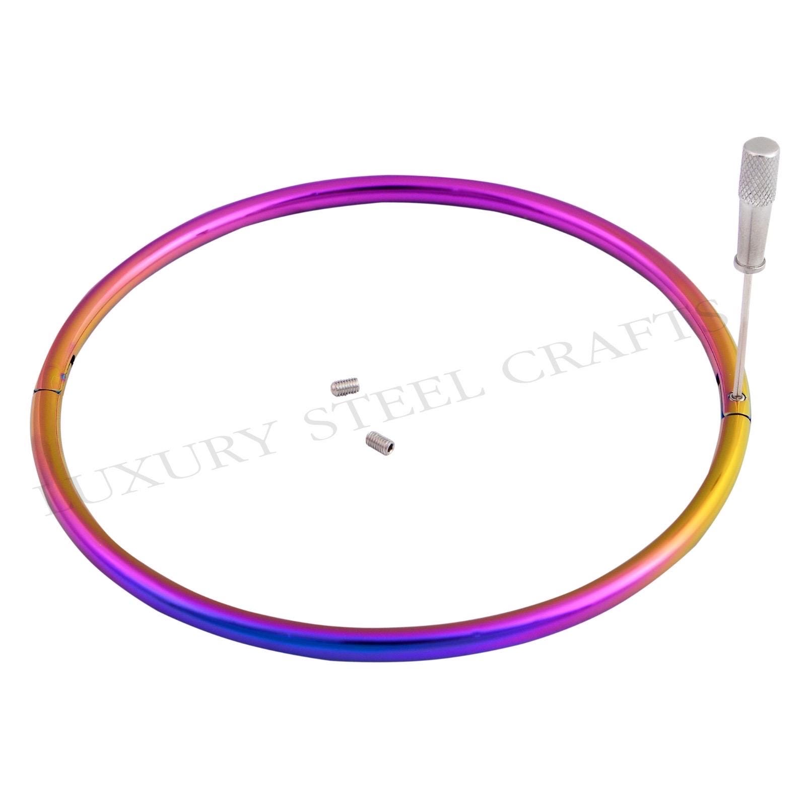 6mm Locking Petite Eternity Collar, Rainbow Stainless Steel, Multiple Sizes 24/7 Wear.
