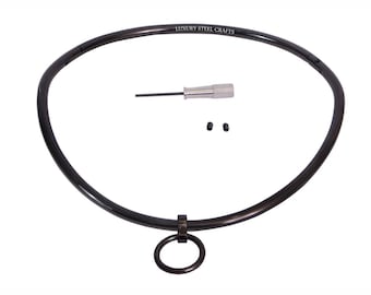 6mm Curved Titanium Glossy Black Coat Over Stainless Steel Collar With Matching Removable Ring - 24/7 Wear Available in Multiple sizes