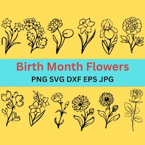 Flower Birth Month SVG Bundle, Floral Design, DIY Flower Shirt, Month Flower Clipart
