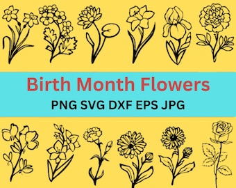 Flower Birth Month SVG Bundle, Floral Design, DIY Flower Shirt, Month Flower Clipart