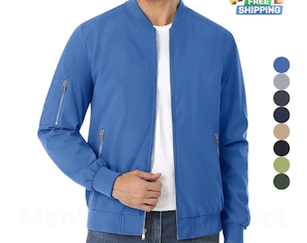 Men's Lightweight Aviator Jacket - Casual Windproof Coats for Spring & Autumn with Zipper Pockets - Ideal for Travel and Work Winterwear
