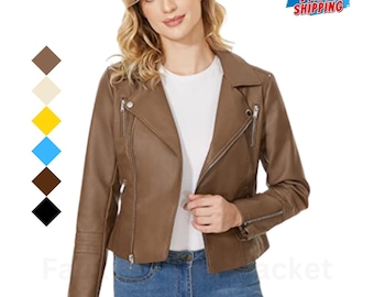 Women's Vegan Faux Leather Moto Biker Jacket - Stylish Longline Motorcycle Coat for a Classic, Edgy Look