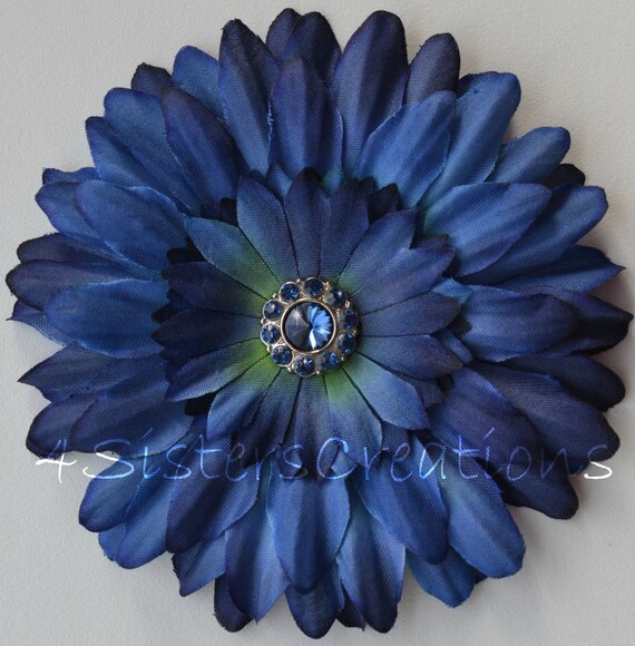 Items similar to Navy Artificial Flower with Navy Rhinestone Center on Etsy