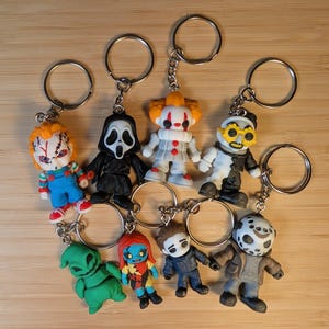 Mini chaveiros de terror de Halloween | Pingentes inspirados em filmes de terror