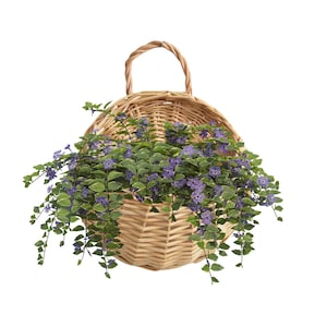 Set van 2 handgemaakte rieten rotan hangende vazen - minimalistische handgeweven bloemenmand voor binnen- en terrasdecor Boho- en kuststijl plantenbak