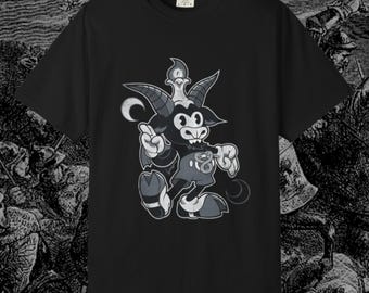 Baphomet Cute Cartoon Devil Goat Tee | Vintage Occult Shirt | Dark Humor Streetwear| Retro Creepy Satanic Graphic | Goth Cartooncore T-Shirt