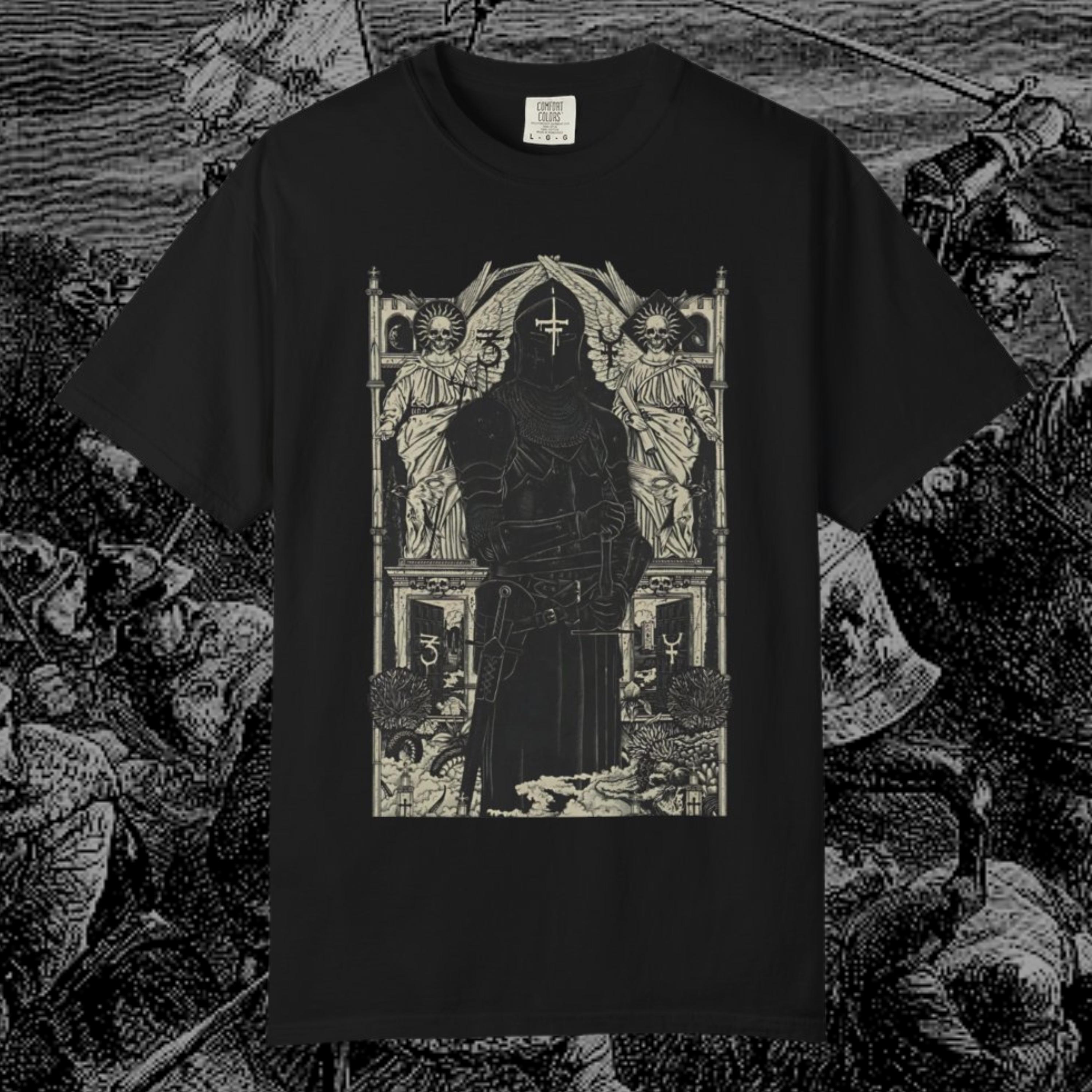 Dark Death Paladin T-Shirt | Gothic Knight Shirt | Occult Medieval Armor Tee | Dark Fantasy Art | Black Metal | Holy Warrior Graphic
