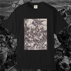 Four Horsemen of the Apocalypse T-Shirt | Albrecht Dürer Art Tee | Gothic Woodcut | Medieval Plague | Dark Academia |Occult Vintage Graphic