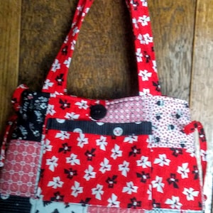 Red and Black Quilted Patchwork Bow Purse/Handbag/Tote