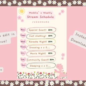 Twitch-streamschema: roze en beige, minimalistisch, bewerkbaar op canvas
