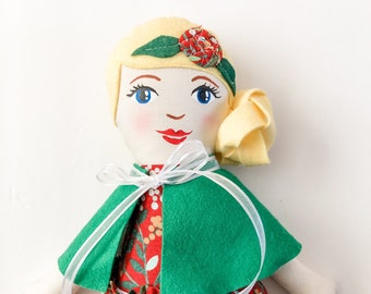 Handmade cloth doll, Blond Hair Doll, READY to SHIP soft doll, cloth doll, fabric doll