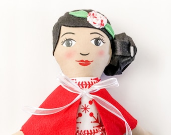 Handmade cloth Doll, Black Haired Doll, READY to SHIP soft doll, cloth doll, fabric doll
