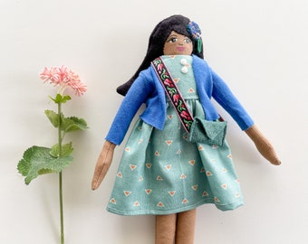 READY TO SHIP Doll, Cloth Art Doll, 12 inch black dolls, heirloom doll, textile fashion doll