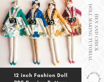 Rag Doll Pattern, Fashion Doll Sewing Pattern PDF with doll clothes and accessories