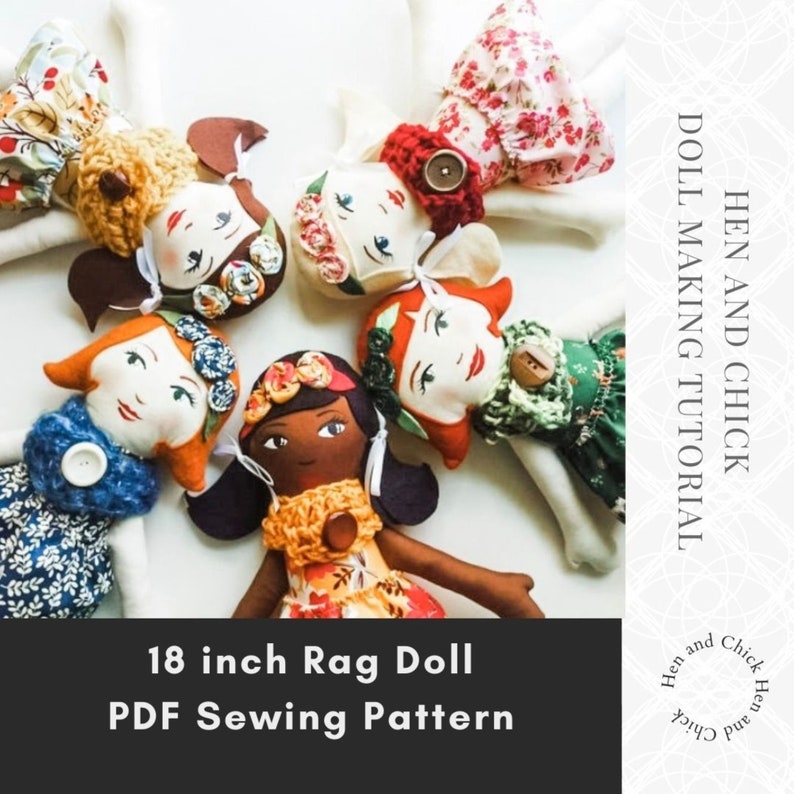 Rag Doll Sewing Pattern with face painting tutorial, lots of hair style options and clothes image 10