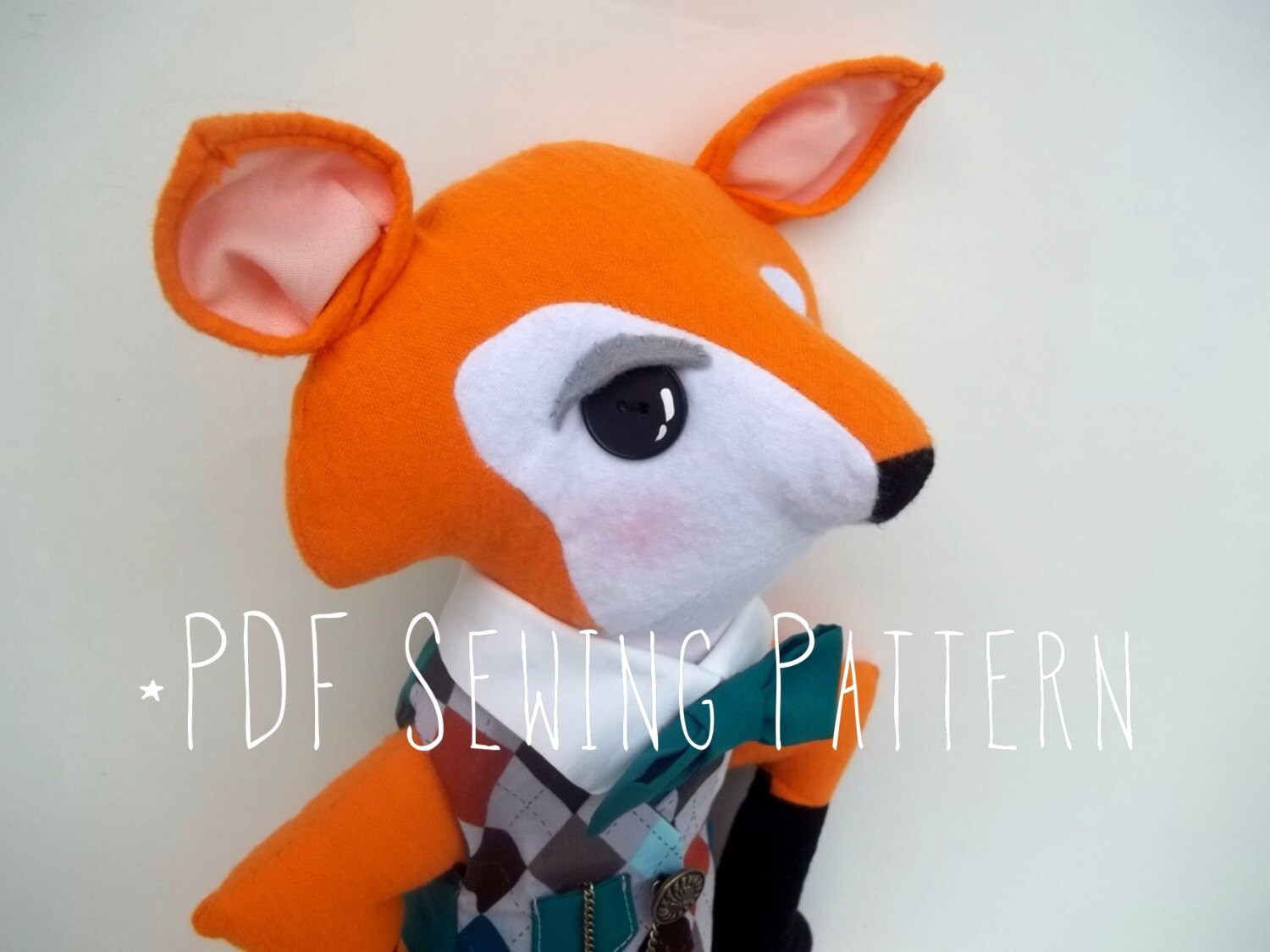 Stuffed Animal Fox with Vest PDF Sewing Pattern plushie Etsy