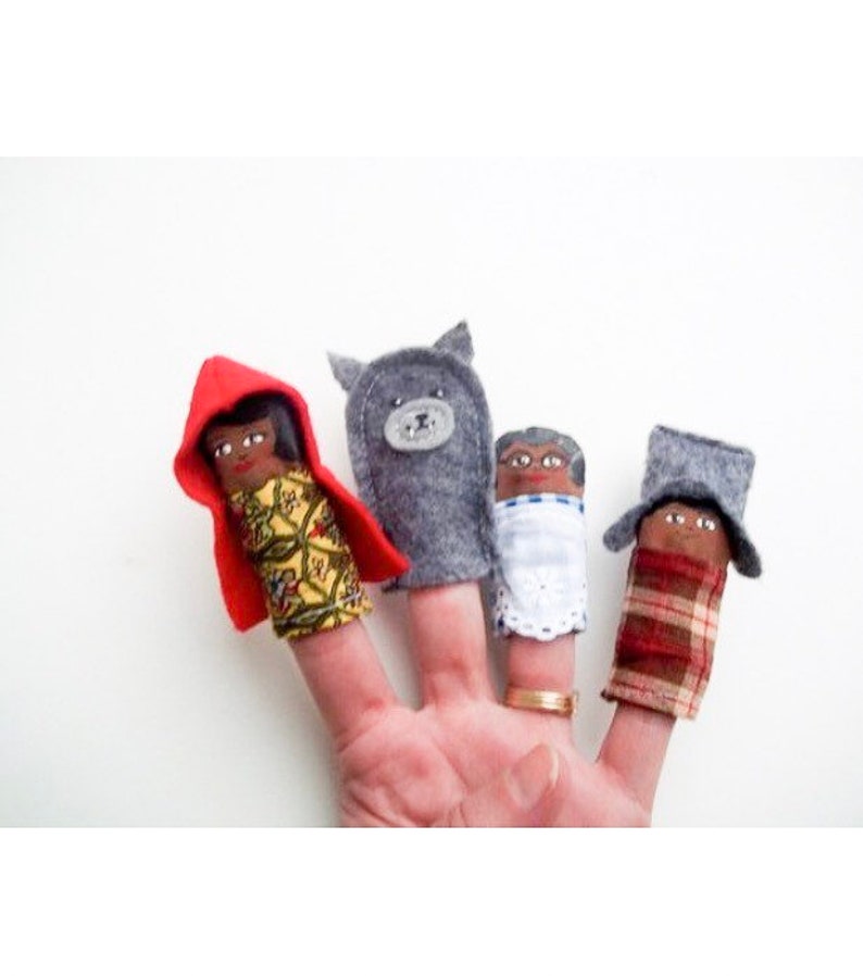 MADE TO ORDER Red Riding Hood Finger Puppet Set, storybook toys, interactive toys, educational puppets, unique kids gift, girls birthday image 2