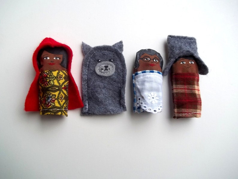 MADE TO ORDER Red Riding Hood Finger Puppet Set, storybook toys, interactive toys, educational puppets, unique kids gift, girls birthday image 6