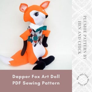 SEWING PATTERN Stuffed Animal Fox with Vest PDF, plushie tutorial, dapper fox diy, woodland fox pattern, fairytale character, diy kids gift image 1