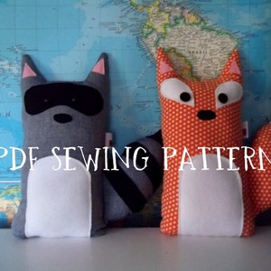 SEWING PATTERN Fox and Raccoon Stuffed Animals, woodland pillow set diy, unique kids room decor, unique boy gift sewing project, plushie image 9