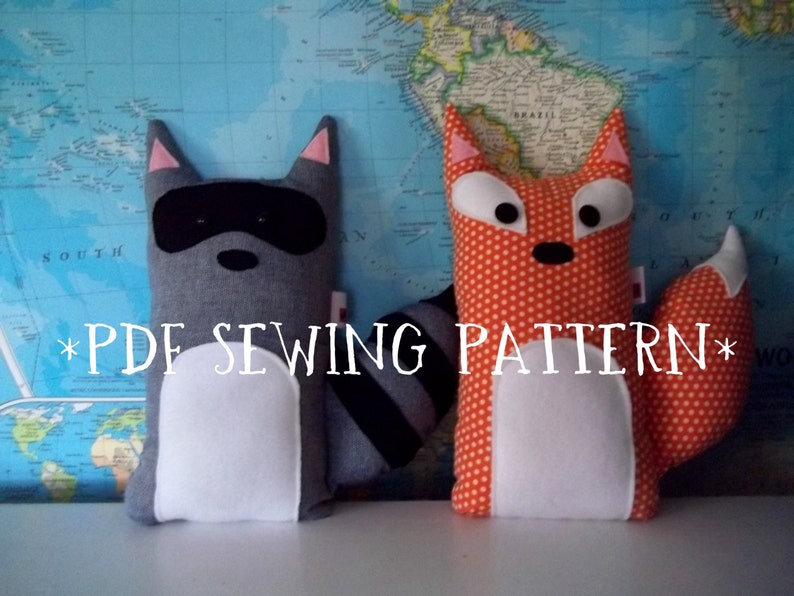 SEWING PATTERN Fox and Raccoon Stuffed Animals, woodland pillow set diy, unique kids room decor, unique boy gift sewing project, plushie image 9