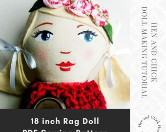 Rag Doll Sewing Pattern with face painting tutorial, lots of hair style options and clothes