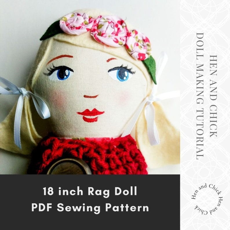 Rag Doll Sewing Pattern with face painting tutorial, lots of hair style options and clothes image 1