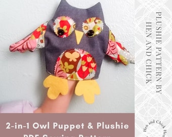 SEWING PATTERN 2-in-1 Owl Puppet and Plushie PDF, owl puppet pattern, owl plushie diy, owl toy project, kids room decor, unique boy gift