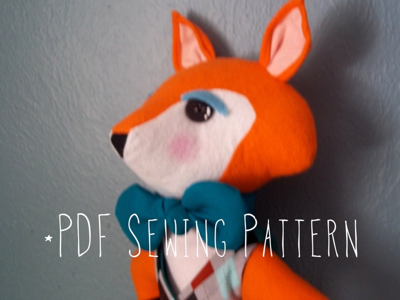 Stuffed Animal Fox with Vest PDF Sewing Pattern plushie Etsy
