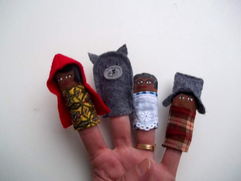 MADE TO ORDER Red Riding Hood Finger Puppet Set, storybook toys, interactive toys, educational puppets, unique kids gift, girls birthday image 8