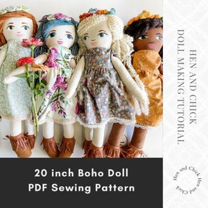 SEWING PATTERN Boho Doll Sewing Pattern PDF with doll dress and flower headband, Cottagecore Doll, yarn hair doll tutorial, diy Doll image 1