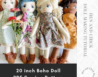 SEWING PATTERN Boho Doll Sewing Pattern PDF with doll dress and flower headband, Cottagecore Doll, yarn hair doll tutorial, diy Doll