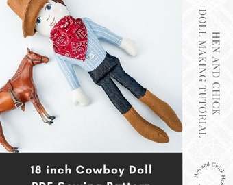 SEWING PATTERN Cowboy Doll with cowboy hat and bandana, 18 inch cloth doll tutorial, diy boy doll pattern with instructions