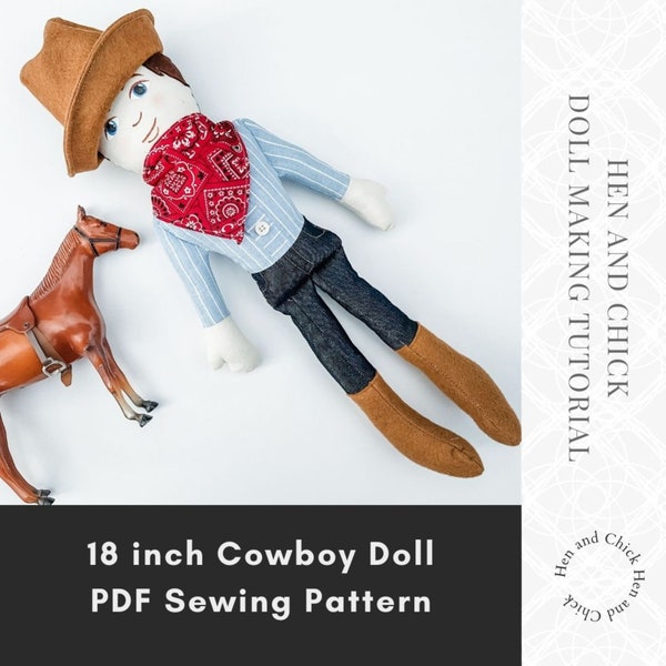 SEWING PATTERN Cowboy Doll with cowboy hat and bandana, 18 inch cloth doll tutorial, diy boy doll pattern with instructions