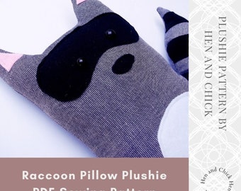 SEWING PATTERN Raccoon Stuffed Animal. Printable pattern & tutorial to make a pillow plush woodland friend. Cute nursery decor or baby gift!