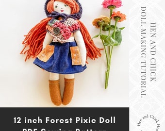 Cloth Doll Pattern, Yarn-haired doll sewing pattern, pocket doll tutorial, diy rag doll