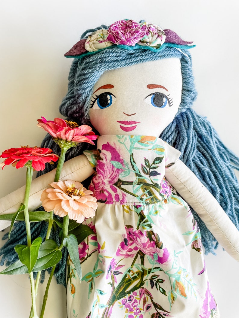 SEWING PATTERN Boho Doll Sewing Pattern PDF with doll dress and flower headband, Cottagecore Doll, yarn hair doll tutorial, diy Doll image 5