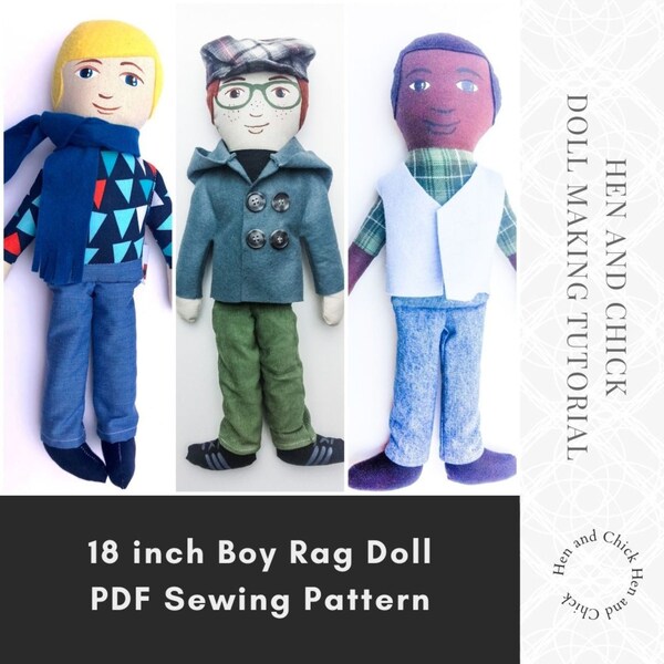 SEWING PATTERN Handmade cloth boy doll sewing pattern PDF Sewing Pattern for 18 inch dad cloth doll,  face painting ebook, dollmaking class