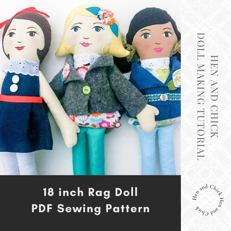 Rag Doll Sewing Pattern with face painting tutorial, lots of hair style options and clothes image 2