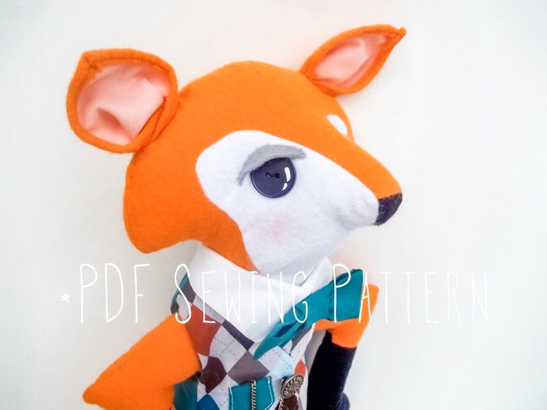 SEWING PATTERN Stuffed Animal Fox with Vest PDF, plushie tutorial, dapper fox diy, woodland fox pattern, fairytale character, diy kids gift image 3