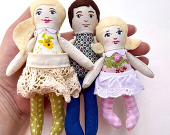 MADE TO ORDER Custom Doll Family of 3 Dolls, Custom Dollhouse Doll Family 1:12 scale