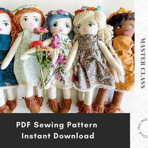 SEWING PATTERN Boho Doll Sewing Pattern PDF with doll dress and flower headband, Cottagecore Doll, yarn hair doll tutorial, diy Doll image 10