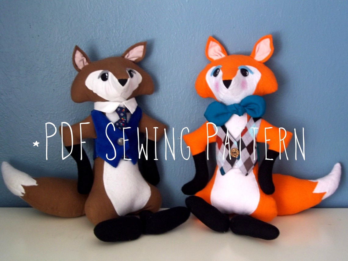 Stuffed Animal Fox with Vest PDF Sewing Pattern plushie Etsy
